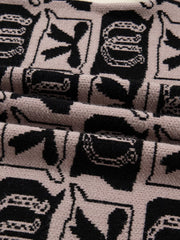 Bows & Horseshoes Pattern Round-Neck Sweater