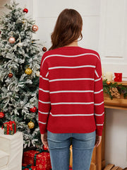 Sequin Santa Striped Round-Neck Long-Sleeve Sweater