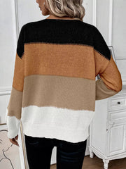 Color-Block Round-Neck Knit Sweater