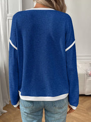 Rib-Knit Contrast Trim Sweater