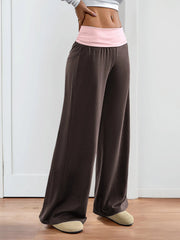 Contrast Waistband Wide-Leg Pants