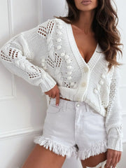Openwork Button-Up V-Neck Cardigan