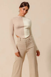 SO ME Color-Block Fitted Crop Sweater Top