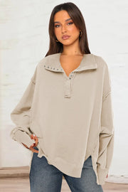 Exposed Seam Side Slit Long-Sleeve Sweatshirt