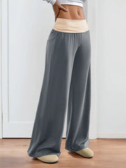 Contrast Waistband Wide-Leg Pants