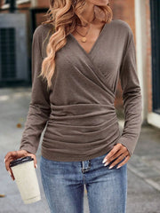 Ruched Surplice Long-Sleeve Tee