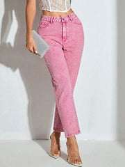 High-Waist Wash Straight-Leg Jeans
