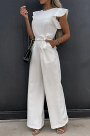 Round-Neck Cap Sleeve Jumpsuit