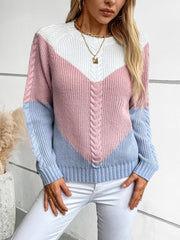 Color-Block Round-Neck Long-Sleeve Sweater
