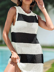 Color-Block Openwork Sleeveless Cutout Back Cover-Up