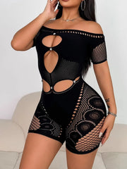 Cutout Off-Shoulder Fishing Net Romper