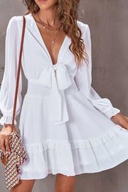 Tie-Front Ruffle Mini Dress with Smocked Wiast