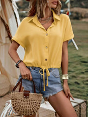 Button-Down Drawstring Hem Shirt