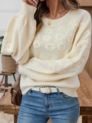 Flower Round-Neck Long-Sleeve Sweater