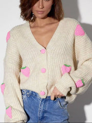 Strawberry Button-Down Cardigan