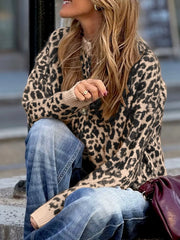 Leopard Drop-Shoulder Chunky Knitted Cardigan
