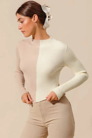 SO ME Color-Block Fitted Crop Sweater Top