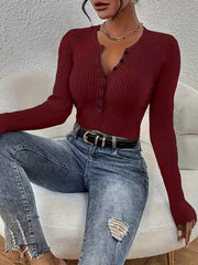 Rib-Knit Button-Front Knit Top