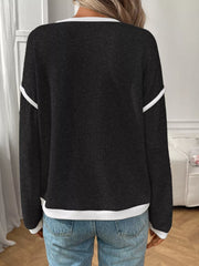 Rib-Knit Contrast Trim Sweater