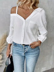 Asymmetrical Cold-Shoulder Button-Up Shirt