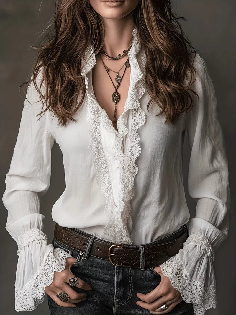 Lace Trim Button-Up Shirt