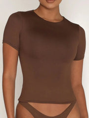 Round-Neck Short-Sleeve Swim Top