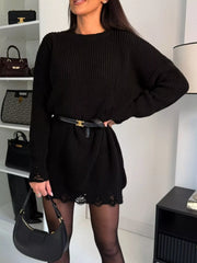 Distressed Round-Neck Drop-Shoulder Sweater Dress