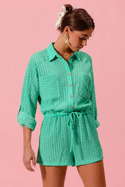 SO ME Textured Knit Button-Front Romper