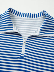 Stripe Quarter Zip Collar Long-Sleeve Top