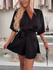 Surplice Tie Waist Romper - Plus Size