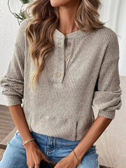 Ribbed Button Detail Long-Sleeve Tee