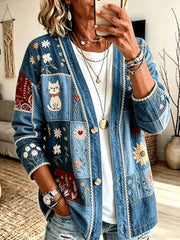 Full Size Floral V-Neck Button-Down Cardigan Plus Size