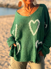 Heart V-Neck Drop-Shoulder Sweater