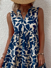 Printed Notched Sleeveless Mini Dress - Plus Size