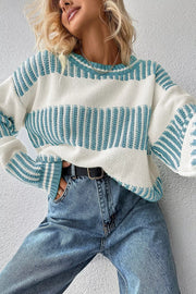 Two Tone Striped Patchwork Drop-Shoulder Relaxed Sweater