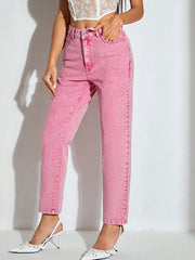 High-Waist Wash Straight-Leg Jeans