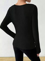 Cowl Neck Ribbed Long-Sleeve Sweater