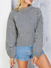 Pearl-Embellished Mock-Neck Sweater