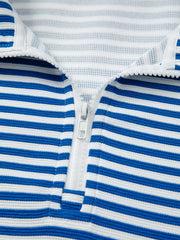 Stripe Quarter Zip Collar Long-Sleeve Top