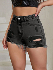 Distressed Raw Hem High-Rise Denim Shorts