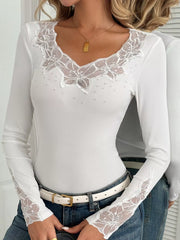Lace Trim Long-Sleeve Top