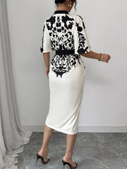 Button-Front Half-Sleeve Dress