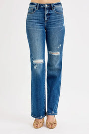 RISEN Tummy Control High-Rise Straight Distressed Jeans - Plus Size