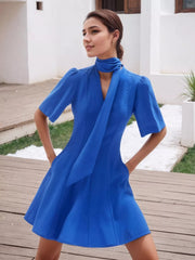 V-Neck Short-Sleeve Dress Pocketed
