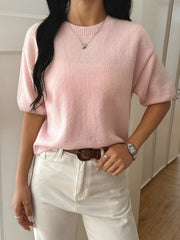 Ribbed Hem Round-Neck Sweater