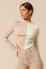 SO ME Color-Block Fitted Crop Sweater Top