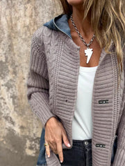 Hooded Cable Knit Longline Cardigan - Plus Size