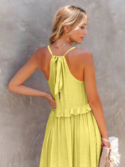 Ruffled Sleeveless Tiered Maxi Dress Pocketed