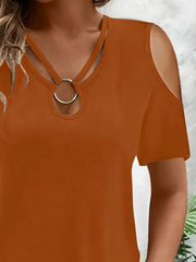 Cold-Shoulder Tee with Metal Ring Detail