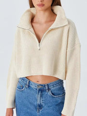 Half Zip Drop-Shoulder Sweater